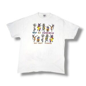 Key West Florida We Be‎ Jammin White Single Stich Vintage 90's T-Shirt Size 2XL